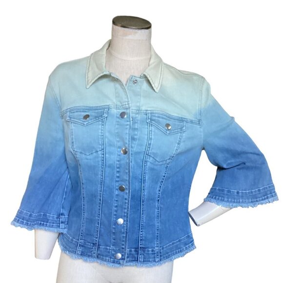 CHICOS Ombre Denim Jacket Cropped 3/4 Sleeve Sz 1 (M/8) #114G - Picture 4 of 13